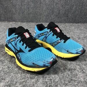 Mizuno Wave Inspire 10 Shoes Womens Size 7 Blue Yellow Running Mesh Sneakers